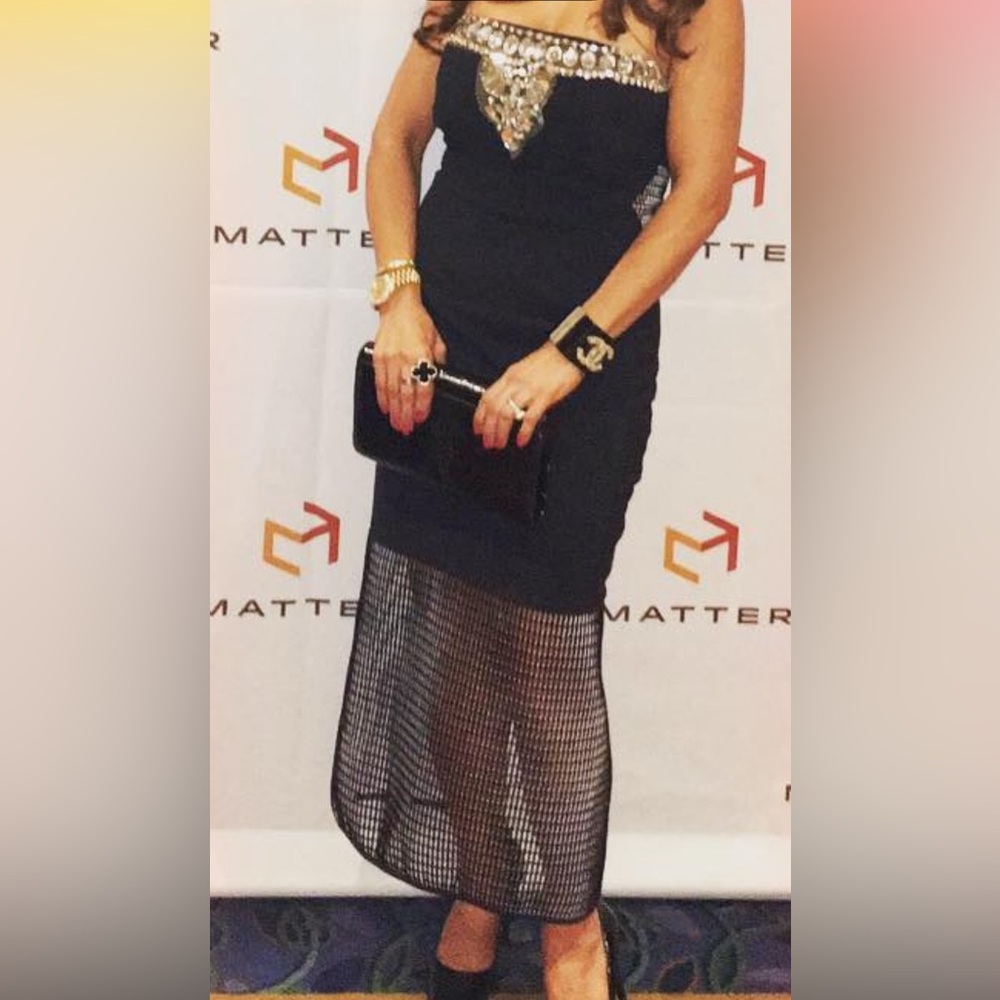 Elie Tahari Black One Shoulder Dress with Mesh Accents